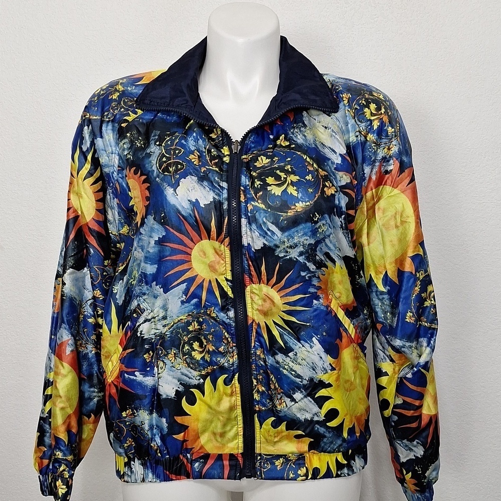 Head Vintage Blue 90's Sun Clouds Reversible Bomber Windbreaker Jacket Size L